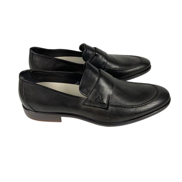 Bacco Bucci Made in Italy Black Perforated Leather Loafers Men's Size 10 - Picture 1 of 13